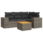 Set Divano da Giardino 5 pz con Cuscini Grigio in Polyrattan