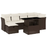 Set Divani da Giardino 7 pz con Cuscini Marrone in Polyrattan