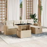 Set Divano da Giardino 6 pz con Cuscini Beige in Polyrattan