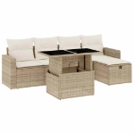 Set Divano da Giardino 6 pz con Cuscini Beige in Polyrattan