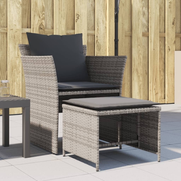Poltrona da Giardino con Poggiapiedi Grigia in Polyrattan