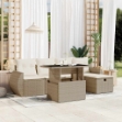 Set Divano da Giardino 6 pz con Cuscini Beige in Polyrattan