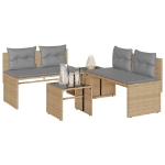 Set Divano da Giardino 4 pz con Cuscini Beige in Polyrattan