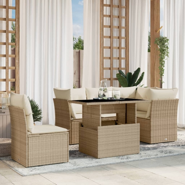 Set Divano da Giardino 6 pz con Cuscini Beige in Polyrattan