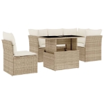 Set Divano da Giardino 6 pz con Cuscini Beige in Polyrattan