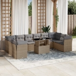Set Divani da Giardino 11 pz con Cuscini Beige in Polyrattan