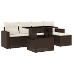 Set Divano da Giardino 6 pz con Cuscini Marrone in Polyrattan