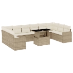 Set Divani da Giardino 11 pz con Cuscini Beige in Polyrattan