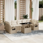 Set Divano da Giardino 8 pz con Cuscini Beige in Polyrattan