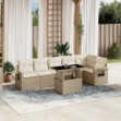Set Divani da Giardino 7 pz con Cuscini Beige in Polyrattan