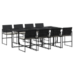 Set da Pranzo da Giardino 9 pz con Cuscini Nero in Polyrattan