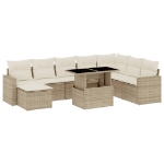 Set Divano da Giardino 9 pz con Cuscini Beige in Polyrattan
