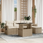 Set Divano da Giardino 6 pz con Cuscini Beige in Polyrattan