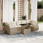 Set Divano da Giardino 8 pz con Cuscini Beige in Polyrattan