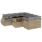 Set Divano da Giardino 9 pz con Cuscini Beige in Polyrattan