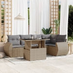 Set Divano da Giardino 6 pz con Cuscini Beige in Polyrattan