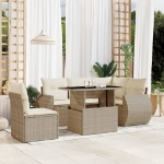 Set Divano da Giardino 6 pz con Cuscini Beige in Polyrattan