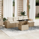 Set Divano da Giardino 6 pz con Cuscini Beige in Polyrattan