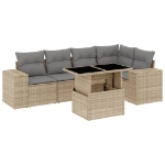 Set Divano da Giardino 6 pz con Cuscini Beige in Polyrattan