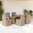 Set da Pranzo da Giardino 7 pz con Cuscini Beige in Polyrattan