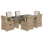 Set da Pranzo da Giardino 7 pz con Cuscini Beige in Polyrattan