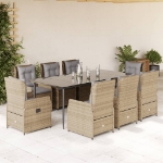 Set da Pranzo da Giardino 9 pz con Cuscini Beige in Polyrattan
