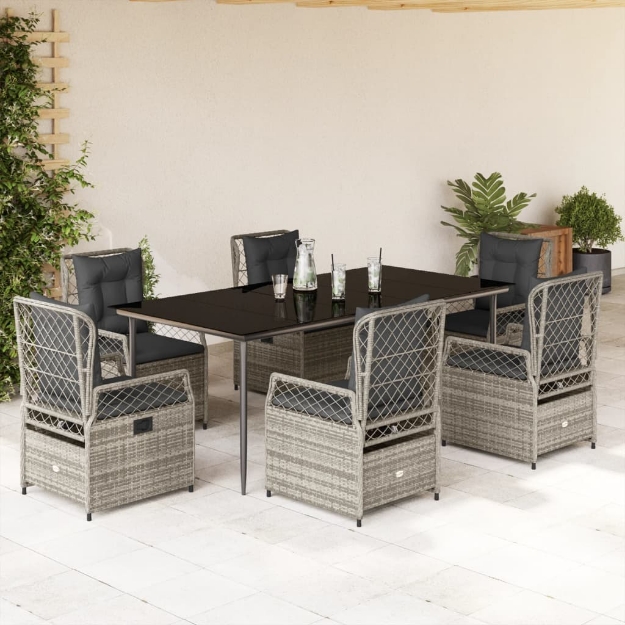 Set da Pranzo da Giardino 7 pz con Cuscini in Polyrattan Grigio