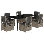 Set da Pranzo da Giardino 7 pz con Cuscini in Polyrattan Grigio