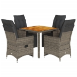 Set Bistrò da Giardino 5 pz con Cuscini in Polyrattan Grigio