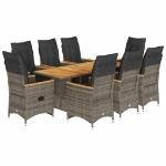 Set Bistrò da Giardino 9 pz con Cuscini in Polyrattan Grigio