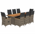 Set Bistrò da Giardino 9 pz con Cuscini in Polyrattan Grigio