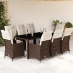 Set Bistrò da Giardino 9 pz con Cuscini in Polyrattan Marrone