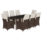 Set Bistrò da Giardino 9 pz con Cuscini in Polyrattan Marrone