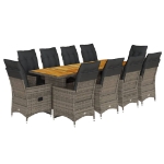 Set Bistrò da Giardino 11 pz con Cuscini in Polyrattan Grigio