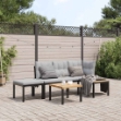 Set Panche Giardino Cuscini 4pz Nero Acciaio Verniciato Polvere