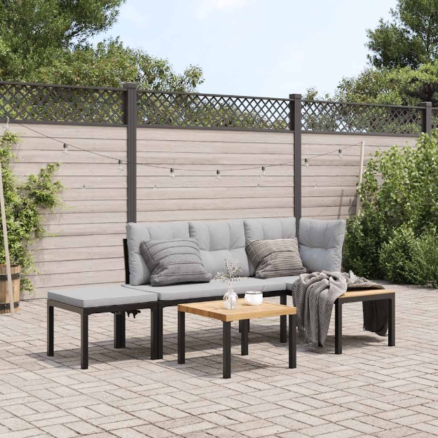 Set Panche Giardino Cuscini 4pz Nero Acciaio Verniciato Polvere