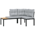 Set Panche Giardino Cuscini 3pz Nero Acciaio Verniciato Polvere