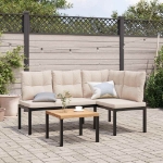 Set Panche Giardino Cuscini 3pz Nero Acciaio Verniciato Polvere