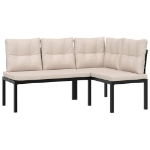 Set Panche Giardino Cuscini 3pz Nero Acciaio Verniciato Polvere