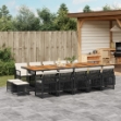 Set da Pranzo da Giardino 15 pz con Cuscini Nero in Polyrattan