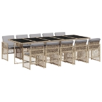 Set da Pranzo da Giardino 11 pz con Cuscini Beige in Polyrattan