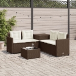 Divano da Giardino con Tavolo e Cuscini a L Marrone Polyrattan