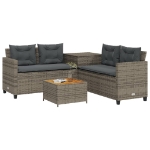Divano da Giardino con Tavolo e Cuscini a L Grigio Polyrattan