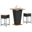 Set Bar da Giardino 3 pz con Cuscini in Polyrattan Nero