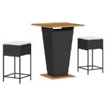 Set Bar da Giardino 3 pz con Cuscini in Polyrattan Nero