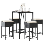 Set Bar da Giardino 5 pz con Cuscini in Polyrattan Nero