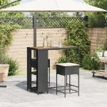 Set Bar da Giardino 3 pz con Cuscini in Polyrattan Nero