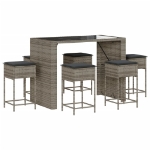 Set Bar da Giardino 7 pz con Cuscini in Polyrattan Grigio