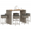 Set Bar da Giardino 7 pz con Cuscini in Polyrattan Grigio