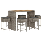 Set Bar da Giardino 7 pz con Cuscini in Polyrattan Grigio